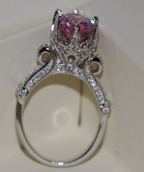 

whole profesional fashion jewelry 925 sterling silver 9mm round cut pink z gemstones party wedding women finger crown ring9014699, Slivery;golden