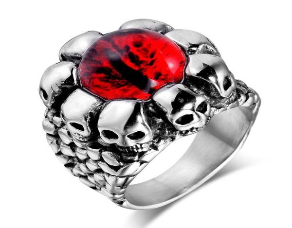 

punk style red yellow tiger eye stone devil eye skull 316l stainless steel men biker ring whole jewelry7984386, Silver