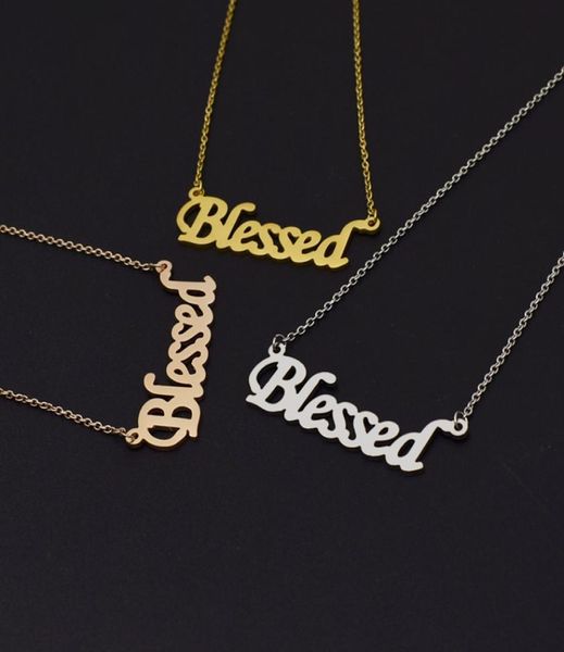 

women fashion pendant necklace letter blessed rose goldsteelgold 3 colors stainless steel letter pendant necklace jewelry gift a1498838, Silver