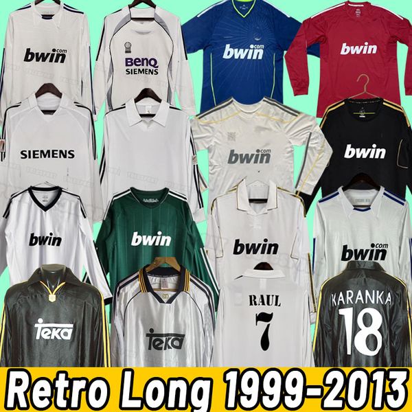 

long sleeve retro real madrids soccer jerseys football shirts guti ramos seedorf carlos ronaldo zidane beckham raul finals kaka 01 02 05 06, Black;yellow