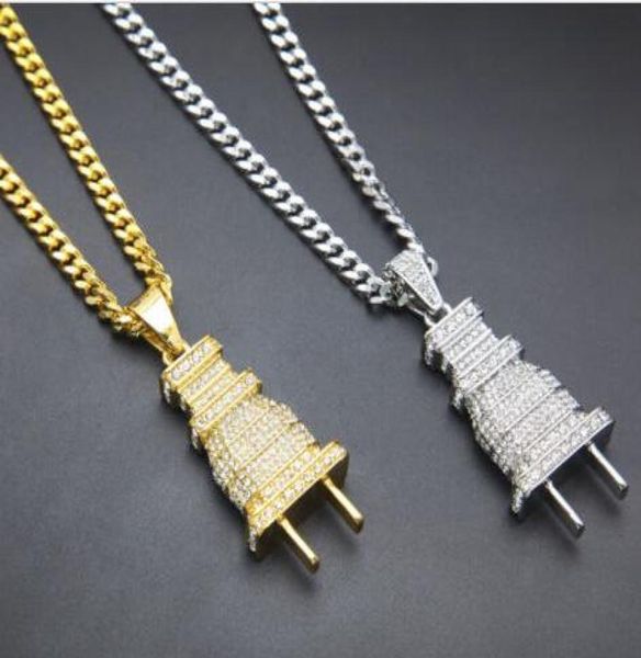 

fully iced out diamond plug goldsilver chain necklace jewellery hip hop rapper4366086, Silver
