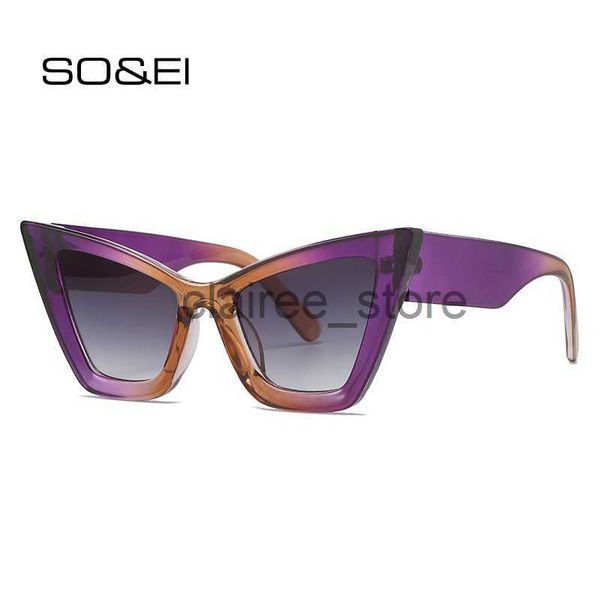 

sunglasses so ei fashion oversized cat eye women sunglasses vintage brand designer gradient shades uv400 men trending sun glasses j230627, White;black