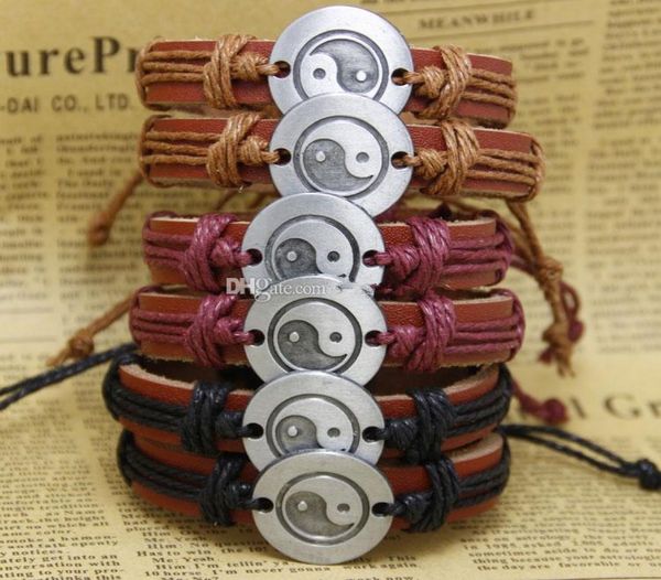 

fashion yin yang tai chi handmade whole leather braided bracelets and bangles mens bracelets women jewelry k25756236431, Golden;silver