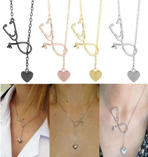 

fashion medical jewelry alloy i love you heart pendant necklace stethoscope necklace for nurse doctor jewelry gift whole epack2379313, Silver