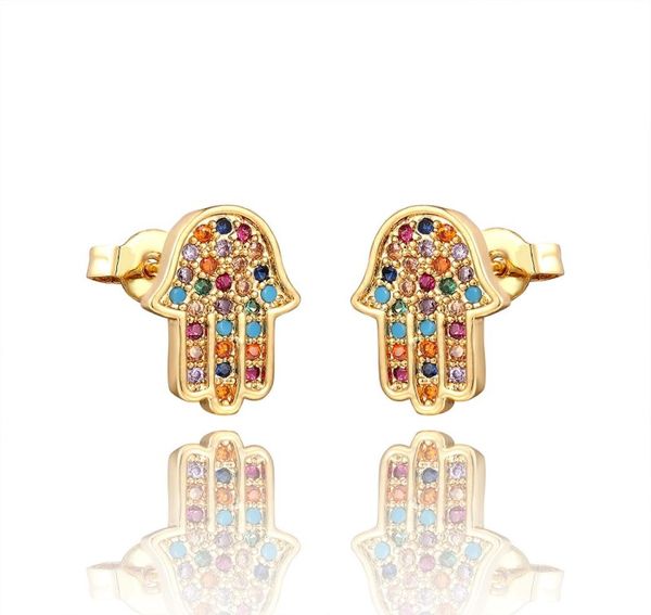 

fatima hand earrings cubic zircon palm blue evil eye stud earring for women punk vintage earrings party jewelry halloween gift8782425, Golden;silver