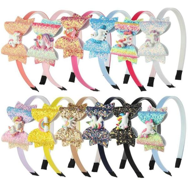 

colorful glitter unicorn bow headband kid girl rainbow horse hair sticks party accessories mixed colors2108754, Slivery;white