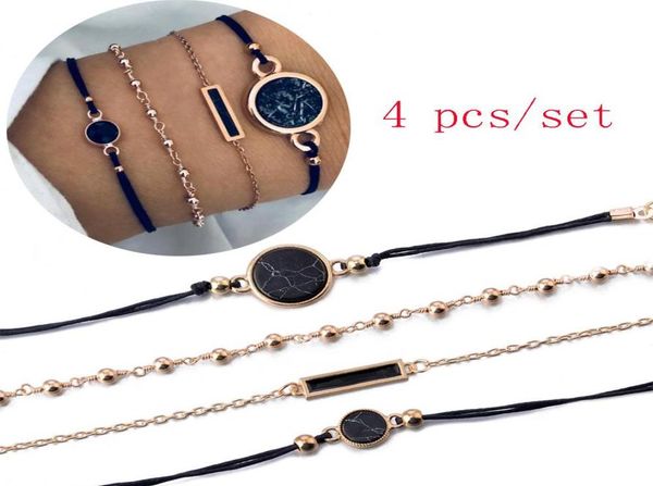

4pcsset exquisite simple layered boho bracelet set stackable bracelets friendship bangle adjustable women charm jewelry accessori4160185, Golden;silver
