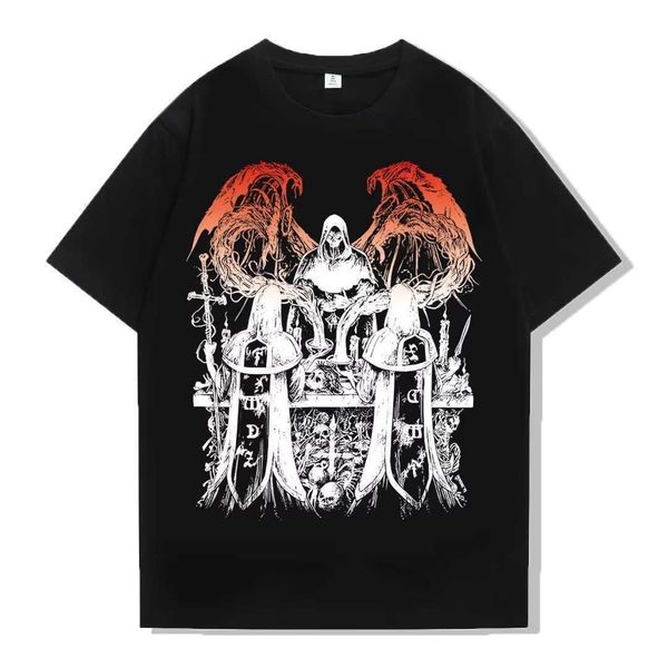 

design of original european and american high street short sleeved vintage dark high street explosion street print hiphop american t-shirt f, White;black