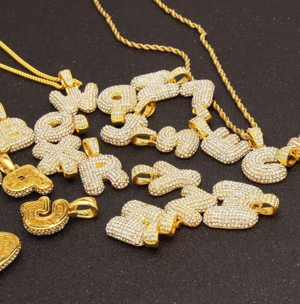 

hip hop az bubble letters pendant necklace micro pave rhinestone iced out 26 alphabet charm ed rope chains for men women jew8975325, Silver