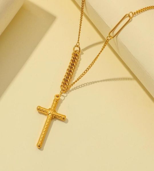 

pendant necklaces 18k gold men chain stainless steel jesus cross big necklace for women metal short choker collar gift bag packagi9848631, Silver