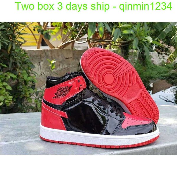 

with 2 box 3 days ship basketball shoes 1 mid bred black varsity red men athletic shoes patent leather jumpman 1s white mens sports sneaker