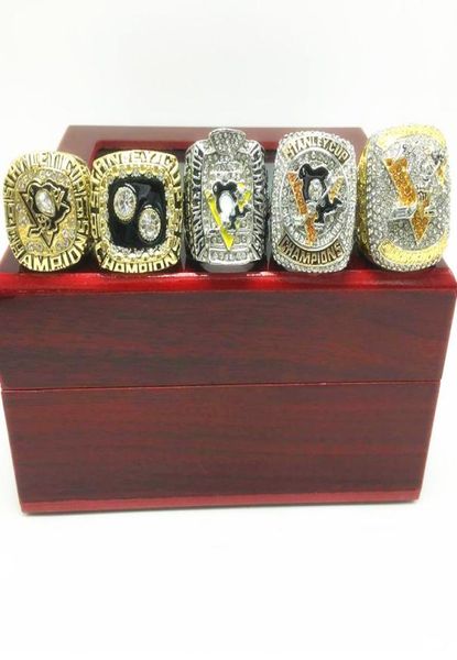 

5pcs ring pittsburgh penguins stanley cup hockey championship ring set men fan souvenir gift whole7159416, Golden;silver