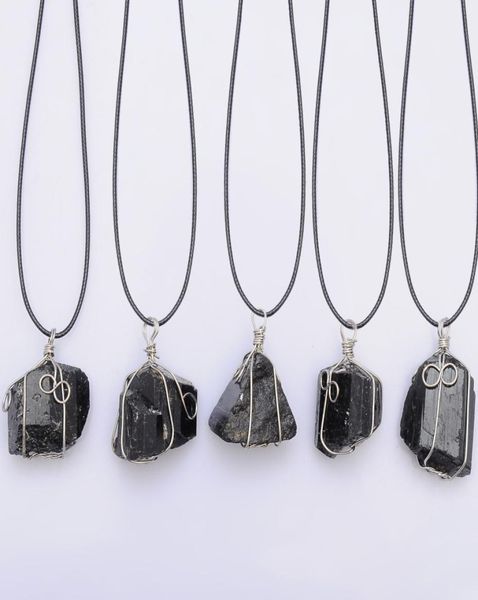 

tourmaline pendant necklace raw stone schorl leather necklace chakra healing crystal quartz point pendant natural stone necklace6977244, Silver