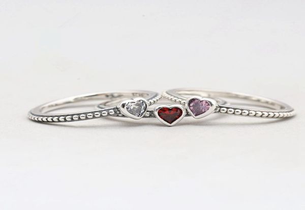 

100 925 sterling silver 3 color red white pink heart cz charm ring for pandora fashion women jewelry1533399, Slivery;golden