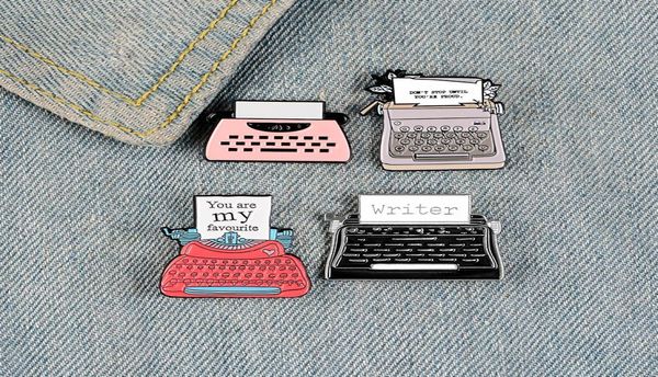 

vintage typewriter enamel pins pink heart plant bages brooches for women classic jewelry jackets backpack bags hats retro lapel pi4695185, Gray