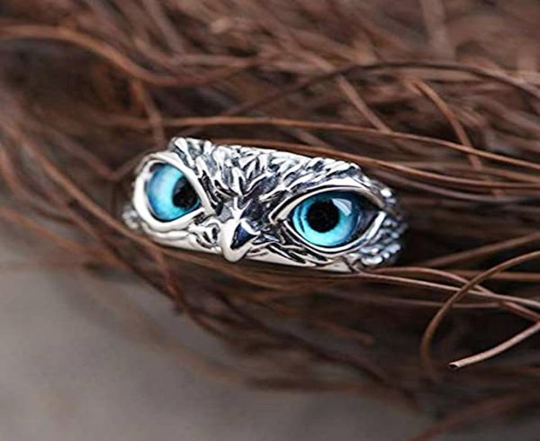 

vintage blue eye owl rings for women men punk fashion adjustable ring gift accessories1184268, Golden;silver