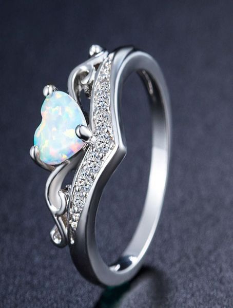 

fashion white fire opal natural stone heart crystal rings women ladies ring gifts jewelry wedding party anniversary ring9281844, Silver
