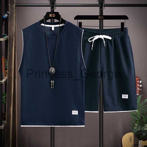 

men's tracksuits 2023 summer new men's fashion solid color twopiece set casual loose comfortable breathable highquality large size, Gray
