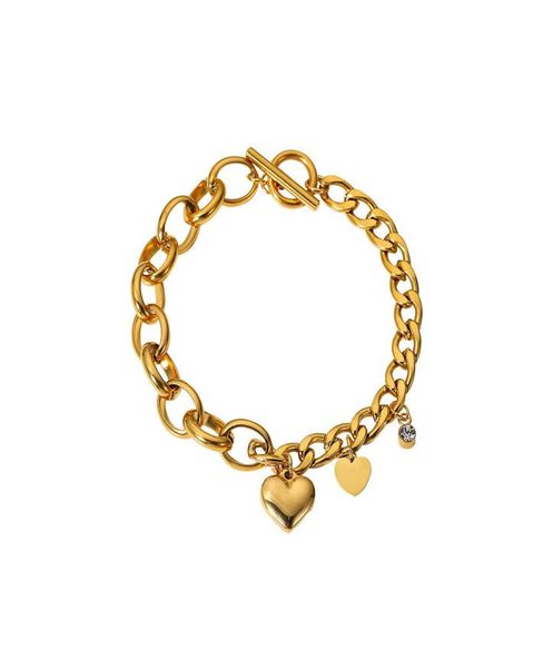 

18k gold chunky cuban chain bracelets heart charms stainless women jewelry pulsera9896465, Golden;silver