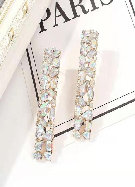 

whole rectangle dangle earrings for women luxury designer bling diamond long dangling earring gold rhinestone jewlery ie 2852603, Silver