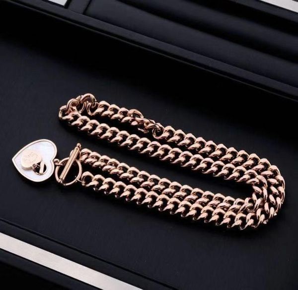 

luxury designer jewelry women necklace brand t necklace white double love pendant necklace stainless steel rough chain4986087, Silver