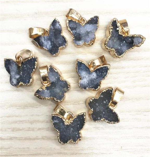 

natural stone gray agates druzys drusy pendants butterfly charms for women men jewelry necklace making 6pcs whole lot 29846166, Silver