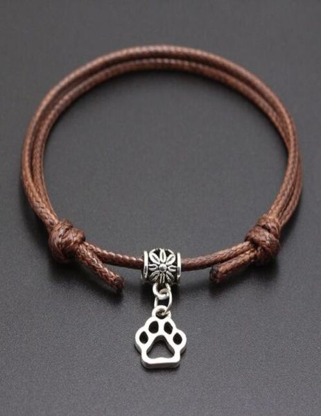 

20pcs lucky paw print charms handmade red wax string cord lucky bracelets pulseras bangle for women men bracelet fashion jewelry1436499, Golden;silver