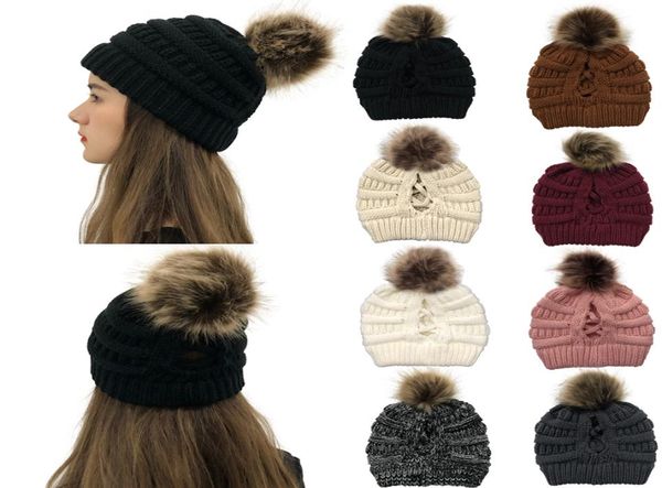 

16styes criss cross pom pom beanies girl winter knitted wool hats women cross ponytail beanie outdoor warm caps hat gga37632380385, Yellow
