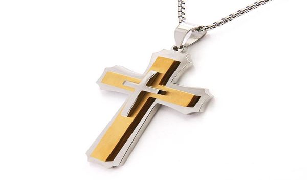 

hip hop fashion stainless steel men cross necklace pendant chain christian 2020 fine body jewelry never turn color promotional gif9223265, Silver