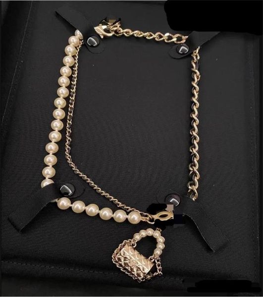 

luxury jewelry autumn winter necklace new black leather pearl bag necklace fashion ol popular versatile sweater chain7526066, Silver