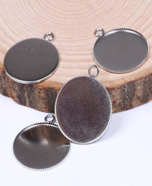 

50pcs cabochon base setting big size stainless steel blank pendant tray diy jewelry bezels for pendant necklace making5021950
