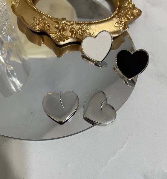 

new fashion silver black white stud branded women stainless 925 silver heart earrings jewelry3431527, Golden;silver