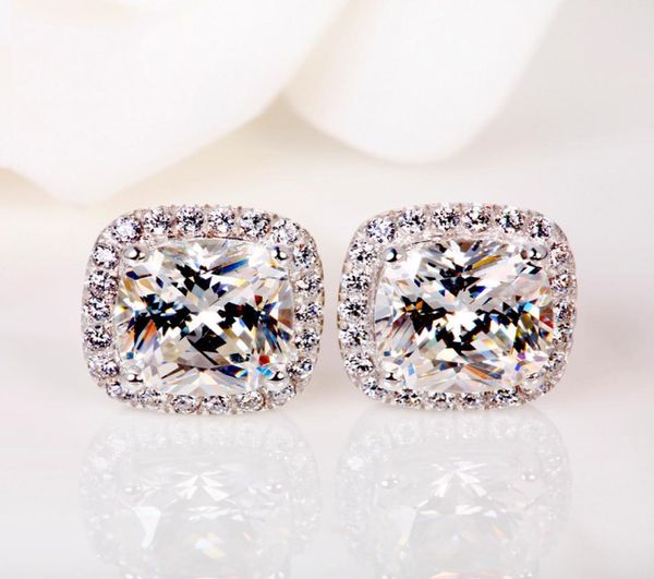 

luxury female crystal zircon stone earrings fashion silver color yellow white earrings vintage double stud earrings for women8493583, Golden;silver