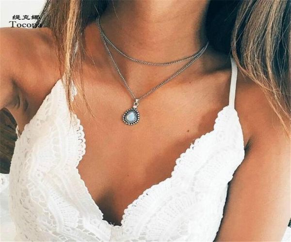 

bohemian water drop crystal charm chokers necklaces for women silver color chain chokers collar statement jewelry4708066