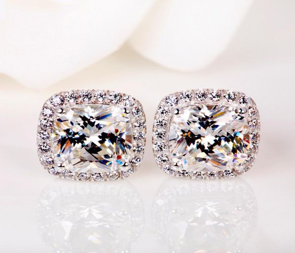 

luxury female crystal zircon stone earrings fashion silver color yellow white earrings vintage double stud earrings for women2277067, Golden;silver