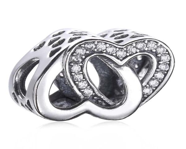 

new 100 real 925 sterling silver charm openwork entwined love heart with crystal beads fit women gift european bracelet diy jewel7010423, Black