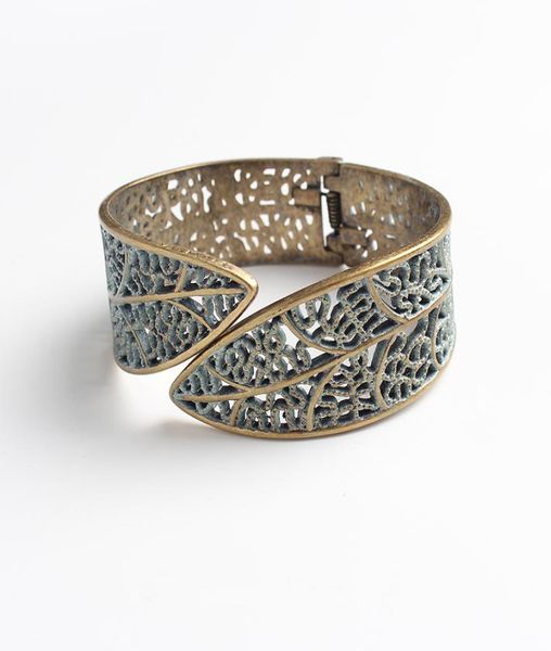 

fashion brand bangle retro hollow leaf classical style wide cuff bracelet1131432, White