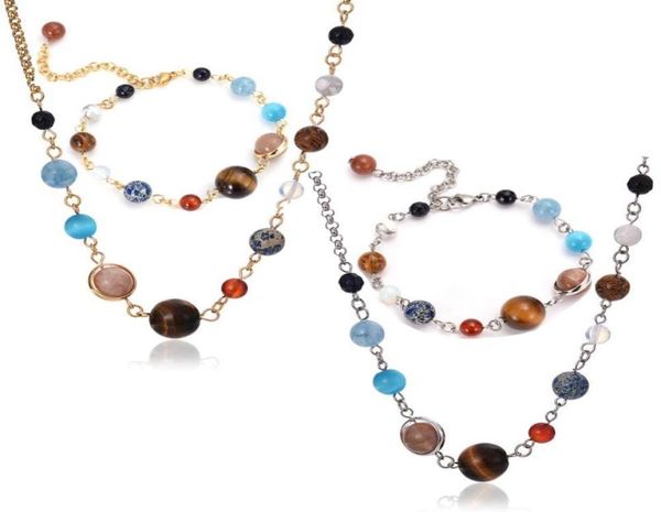 

earrings necklace design 9 planets in solar system beaded stones link chain necklaces bracelets jewelry set2502434, Silver