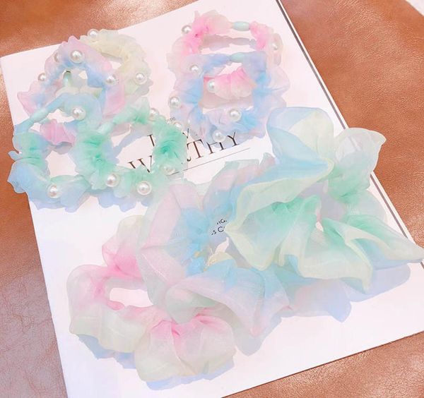 

ins pearl girls hair scrunchies fashion lace girls hairbands sweet kids scrunchies hair accessories for children hair bands b18561385806, Slivery;white