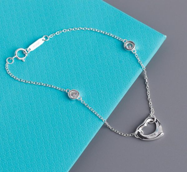 

s925 sterling silver heart shape bracelet for women girls love bangles brief rhinestone pure silver jewelry4772824, Golden;silver