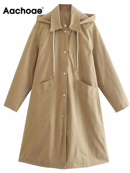 

fur aachoae autumn winter women solid color hooded long trench single breasted long sleeve coats with pockets casual outwear, Black