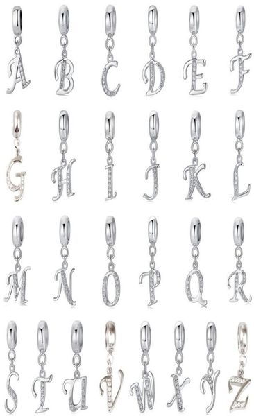 

authentic 925 sterling silver charm bead vintage az letter dangle charms crystal fit pandora original bracelet fine jewelry loose5134048, Bronze;silver