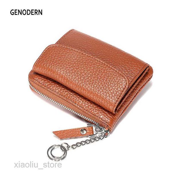 

money clips genodern japan style mini wallet for women with keychain small coin walle cowhide zipper coin bag women's small wallet card, Black