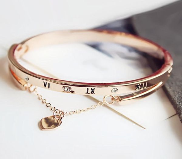 

rose gold stainless steel bracelets bangles female heart forever love brand charm bracelet for women famous jewelry1800880, Black