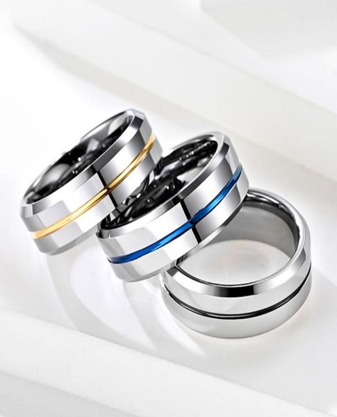 

8mm blue tungsten steel men039s rings simple blue belt tungsten gold antiscratch ring boyfriend gift1725876, Silver