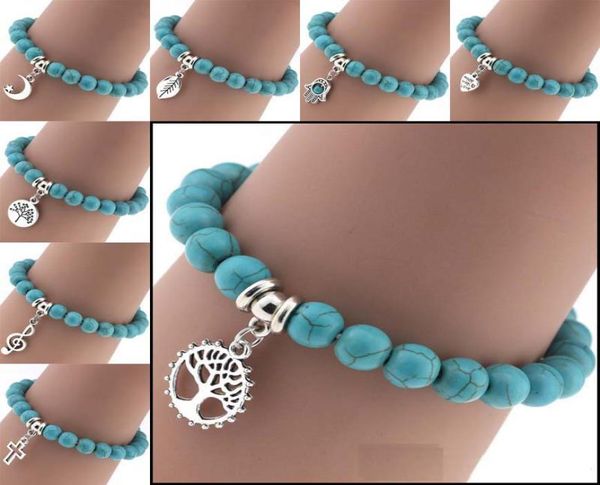 

boho turquoises bracelets bangles for women lovely silver color owl star key leaf pendants bracelet men fashion jewelry5465678, Black