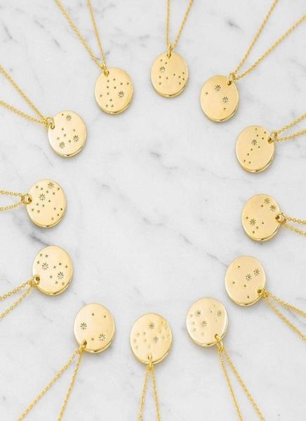 

14k gold plated astrology horoscope constellation zodiac stainless steel coin necklace5339114, Silver