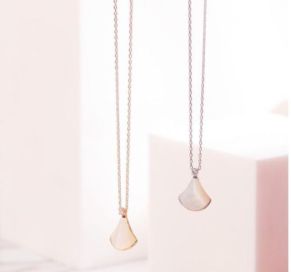 

fanshaped skirt s925 silver necklace clavicle chain female tide net white motherofpearl niche design pendant tanabata gift1997713, Red;brown