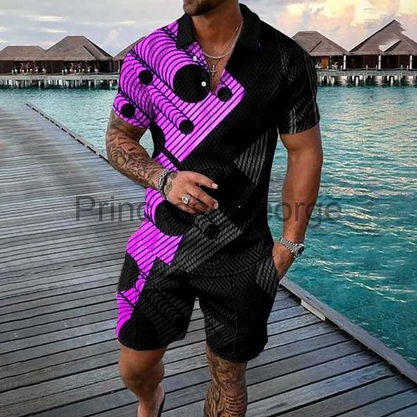 

men's tracksuits summer men tracksuit suit zipper polo oversized 2 piece sets for men personality trend 3d printed fashion outfits x062, Gray