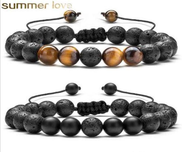 

bracelet adjustable volcanic lava stone bead bracelet yoga lava essential oil diffuser bead braided bangle healing balance for men7883767, Black